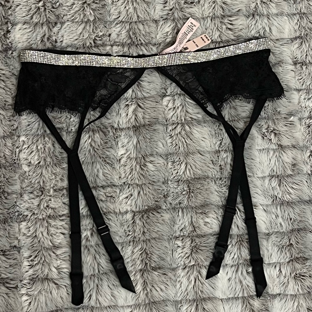XS/ S Black Shine Chain Strap Lace Garter Belt Very Sexy
